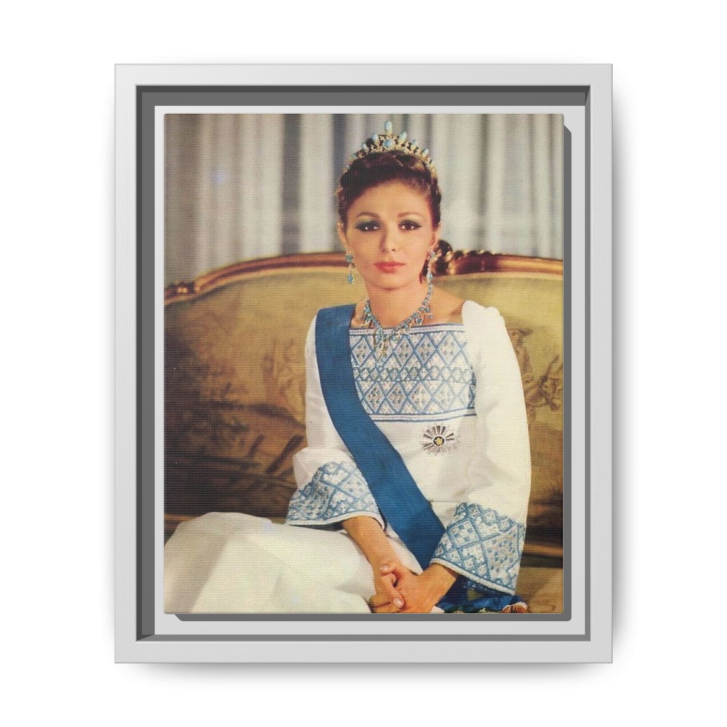 Framed Matte Canvas Portrait Print — Elegant Royal Figure in Traditional Gown