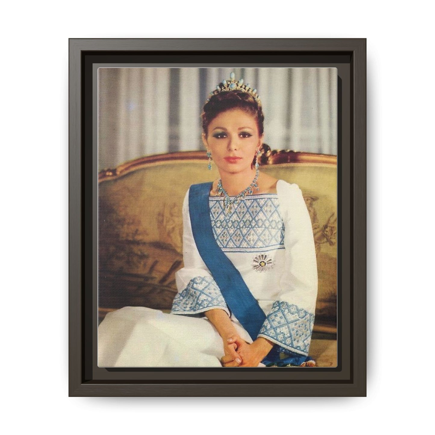 Framed Matte Canvas Portrait Print — Elegant Royal Figure in Traditional Gown