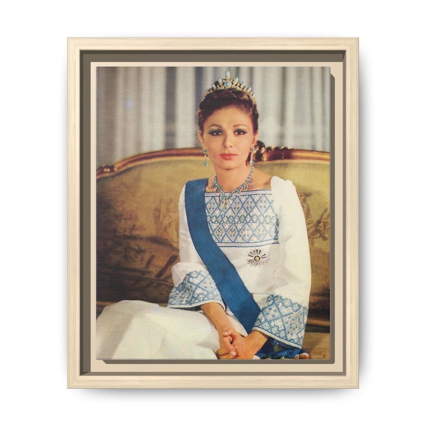 Framed Matte Canvas Portrait Print — Elegant Royal Figure in Traditional Gown